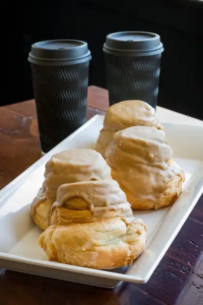Iced scones with coffee cups